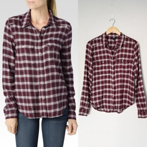 PAIGE Tops - PAIGE Trudy Plaid Button Down Shirt Top XS Flannel Barlow Black Scarlet Red SOFT